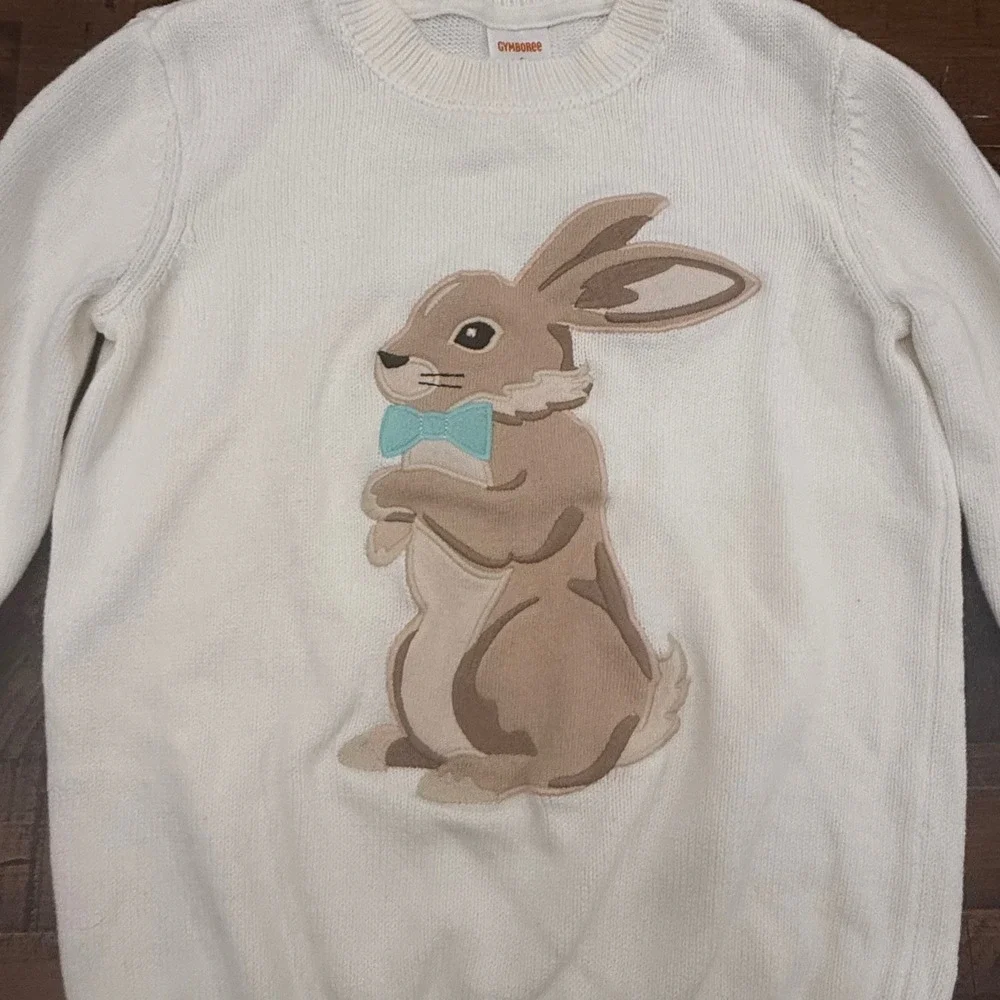 Gymboree Kids Cream White Bunny Rabbit Bow Tie Cotton Knit Sweater Size 6